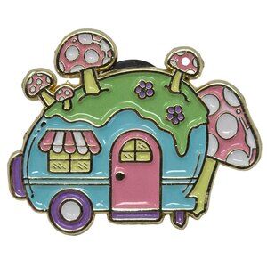 Bright Bat 2022 Pastel Mushroom Camper Enamel Pin – Cottagecore Kawaii